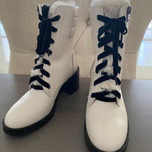 Coach Leather Combat Boots with White Fur - Size 7.5